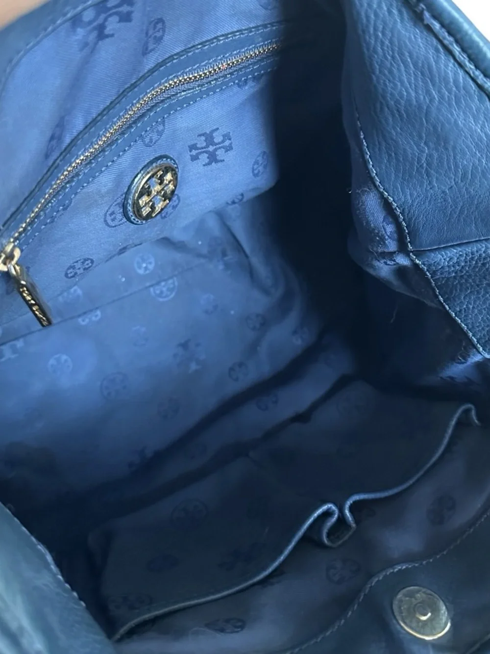 Tory Burch Amanda Classic Handle Blue Leather Hobo Crossbody Bag